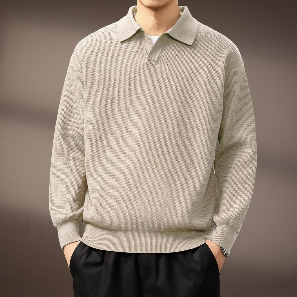 Luxury British Retro Seagull Collar Polo Men's Autumn/Winter Knit Sweater