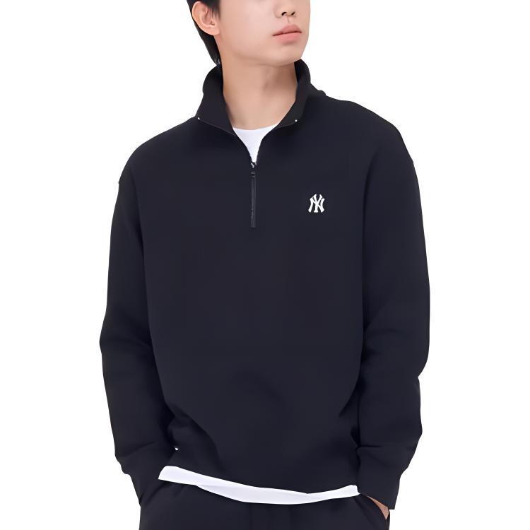 MLB Solid Color Half-Zip Stand Collar Sweatshirt Unisex sweatshirt Black 3AMTB0241-50BKS