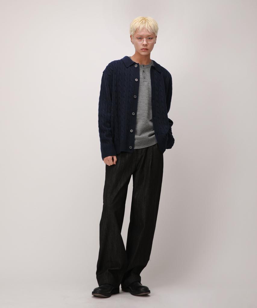 Develove Soft Cable Collar Cardigan_Navy