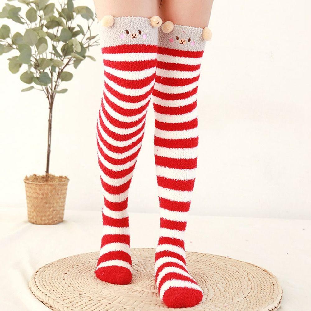 Animal Design Coral Feece Sock 3D Fluffy Floor Stocking Cute Modeling Knee Socks  Women