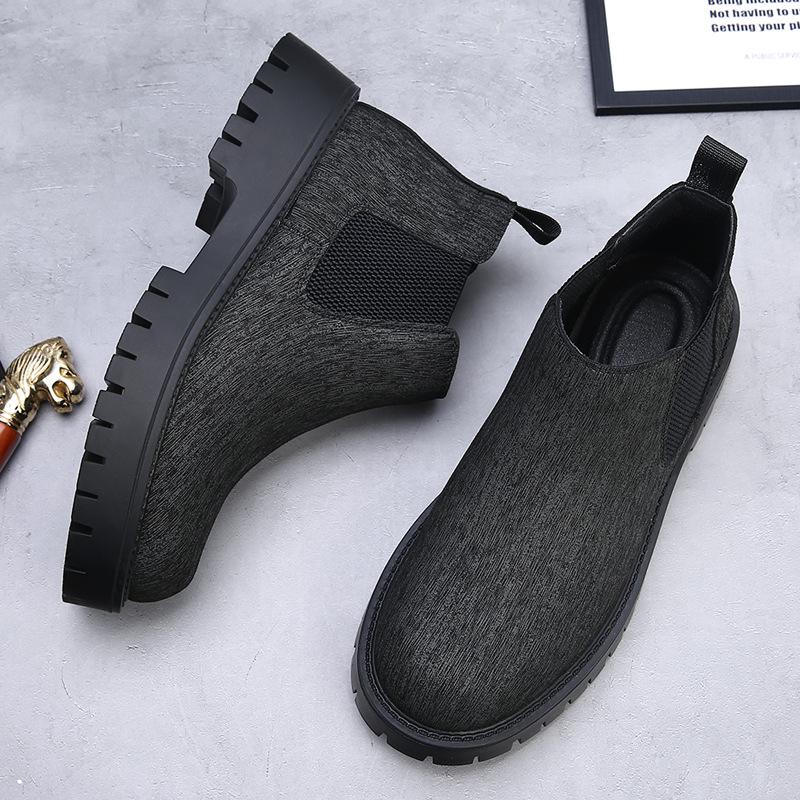 

Leather boots men s new men s shoes versatile platform heightening short boots fashion tooling Martin boots tide 38 чёрный