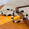 Retro Natural Black Agate Artificial Pearl Contrasting Bracelet