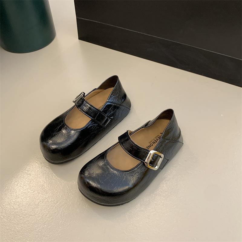 Fashion Comemore Flat Single Shoes Women Spring Autumn New Belt Buckle Round Toe Mary Janes Shoes Soft Leather Solid Platform Loafers