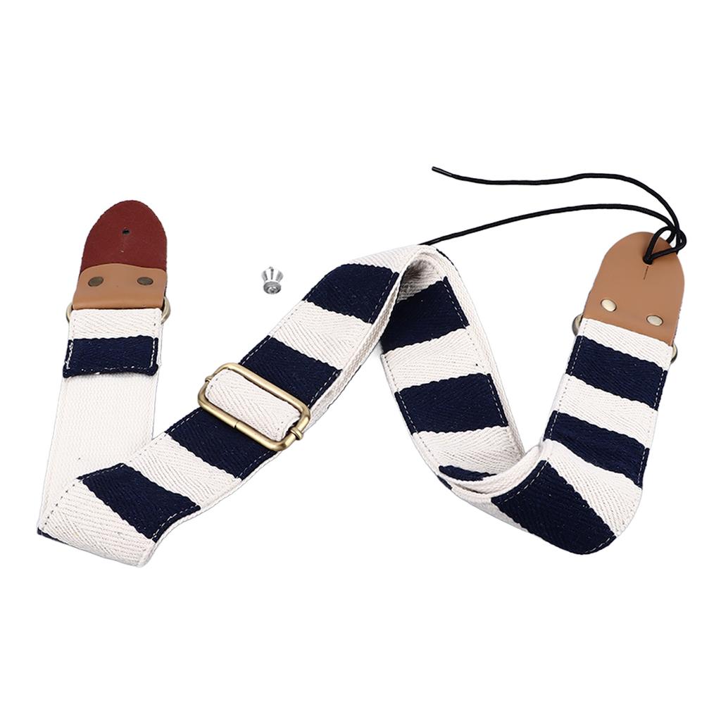 Guitar Strap Stylish Stripe Pattern Thickened Cotton Leather Adjustable Guitar Bass Strap Belt Blue