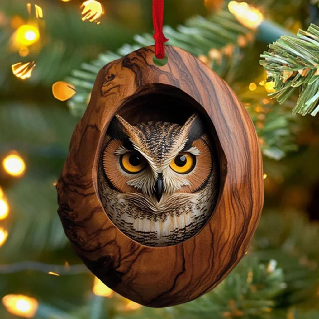 Christmas Raccoon Owl Acrylic Pendant 2D Animal Christmas Tree Pendant Ornament 2026 Xmas Navidad 2026 New Year Party Supplies