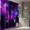 Butterfly Shower Curtain Woman Dark Purple Fantasy Bathroom Decor, Waterproof Fabric With Hooks, 70" W X 72" L