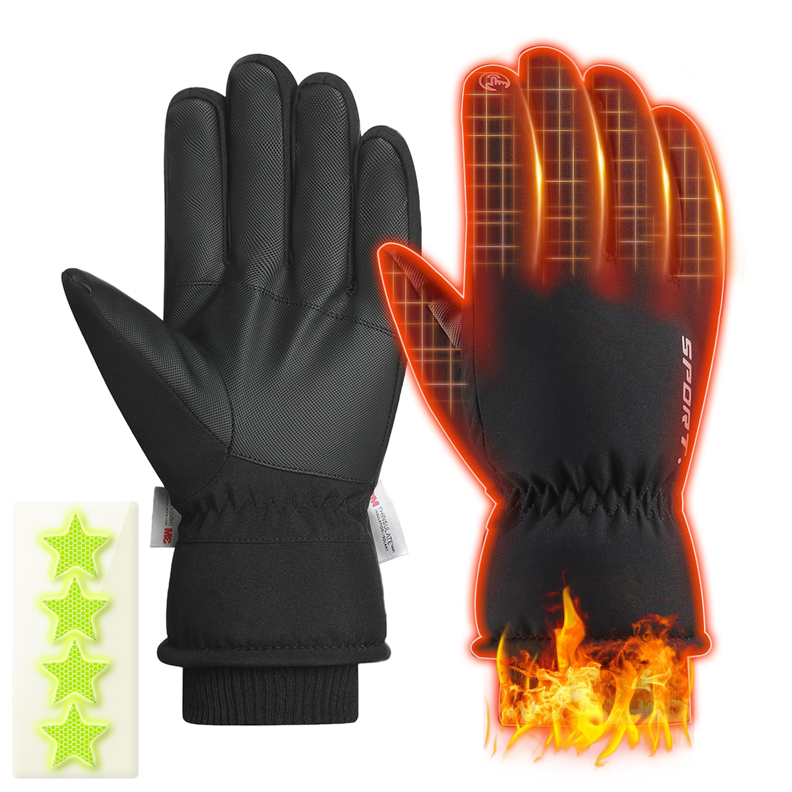 Costand Winter Gloves for Winter Smartphone Shock Work Gloves for Men and 3M Outdoor Includes 4 Reflective Ideal for Everyday Winter Night Snow and чёрный
