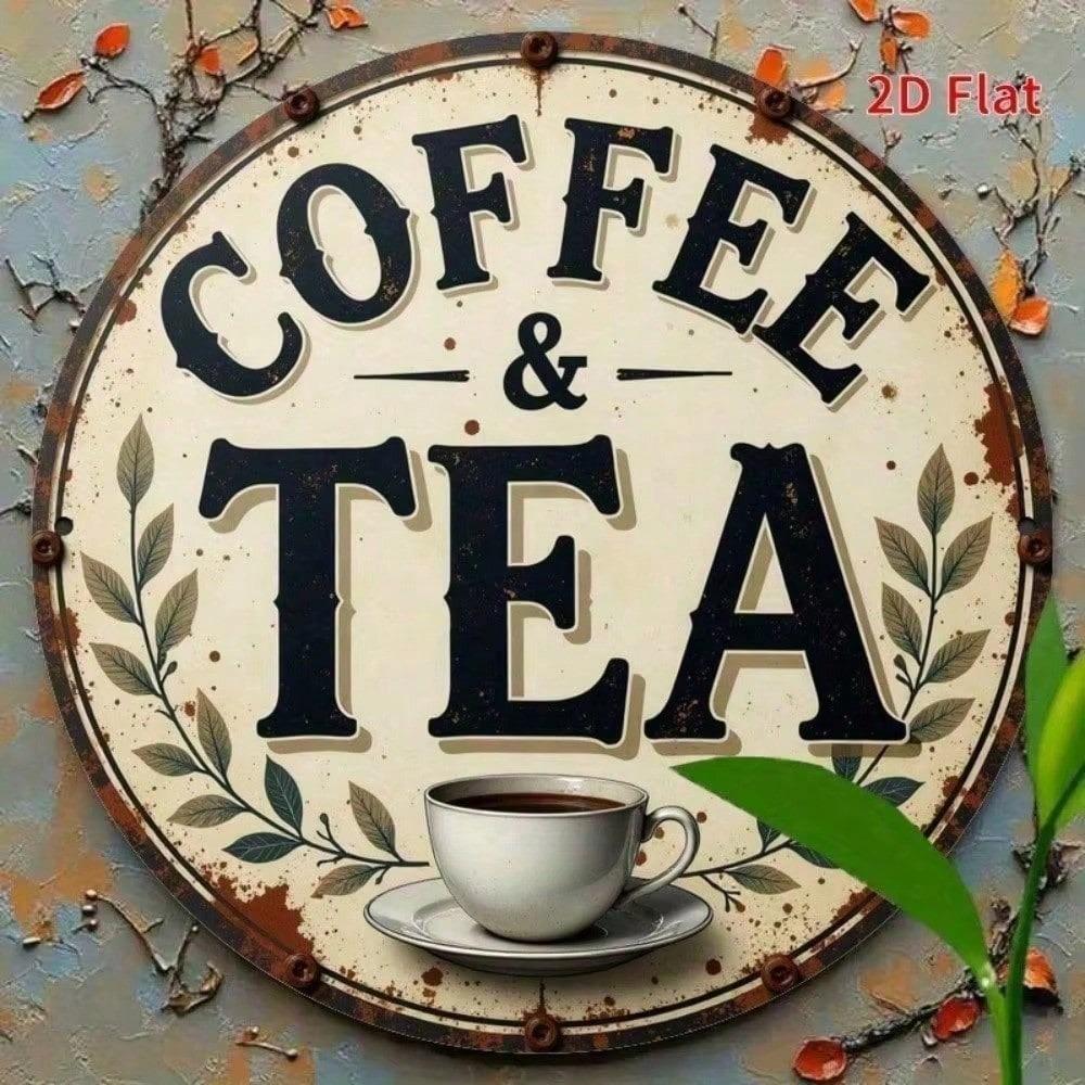 7.8 Inch Rustic Vintage Coffee Tin Sign Round Metal Wall Art for Cafe Kitchen Home Bar Decor