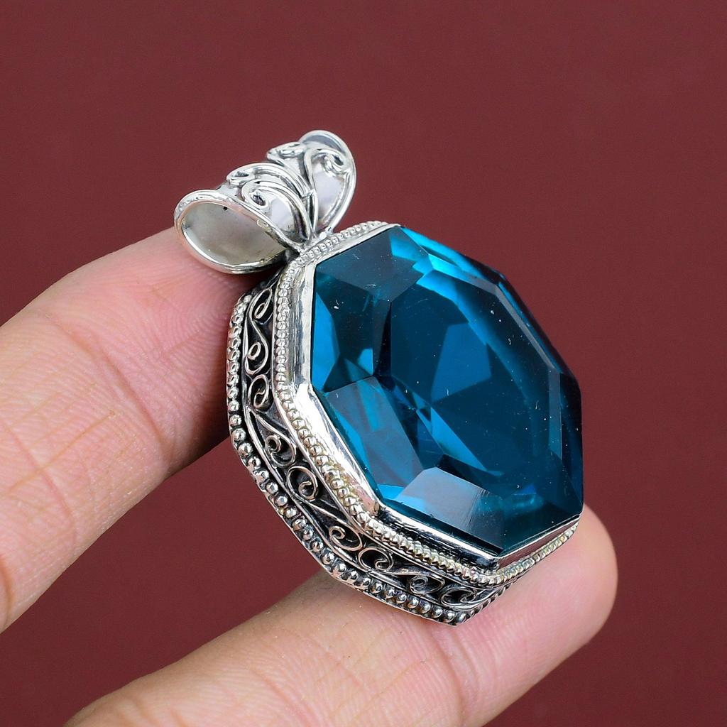 Faceted Indicolite Pendant Gemstone Pendant Antique Jewelry 925 Sterling Silver Pendant Handmade Boho Pendant Vintage Jewelry Gifts For Mom