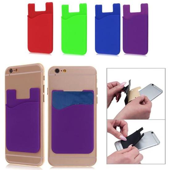 Solid Color Silicone Card Sleeve Earphones ID Credit Storage Phone Back Case