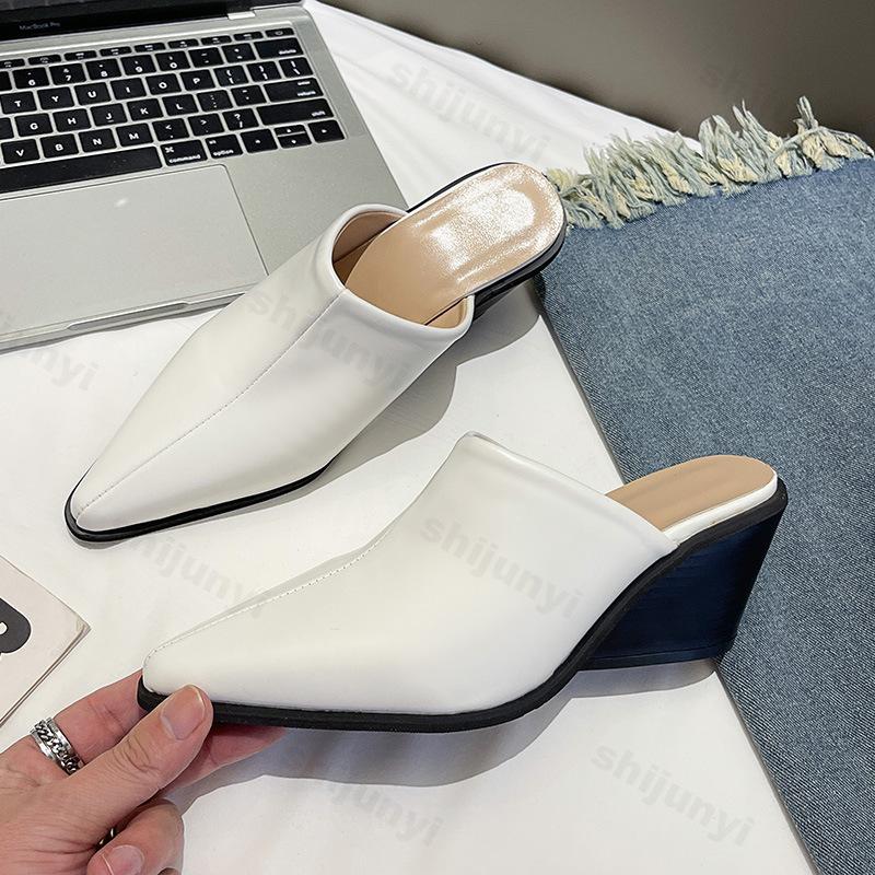Fashion Women Slippers 2025 New Summer Square Toe Ladies Heel Mules Sexy High Heels Sandal Wedges Slippers Female Fashion Woman Sandals