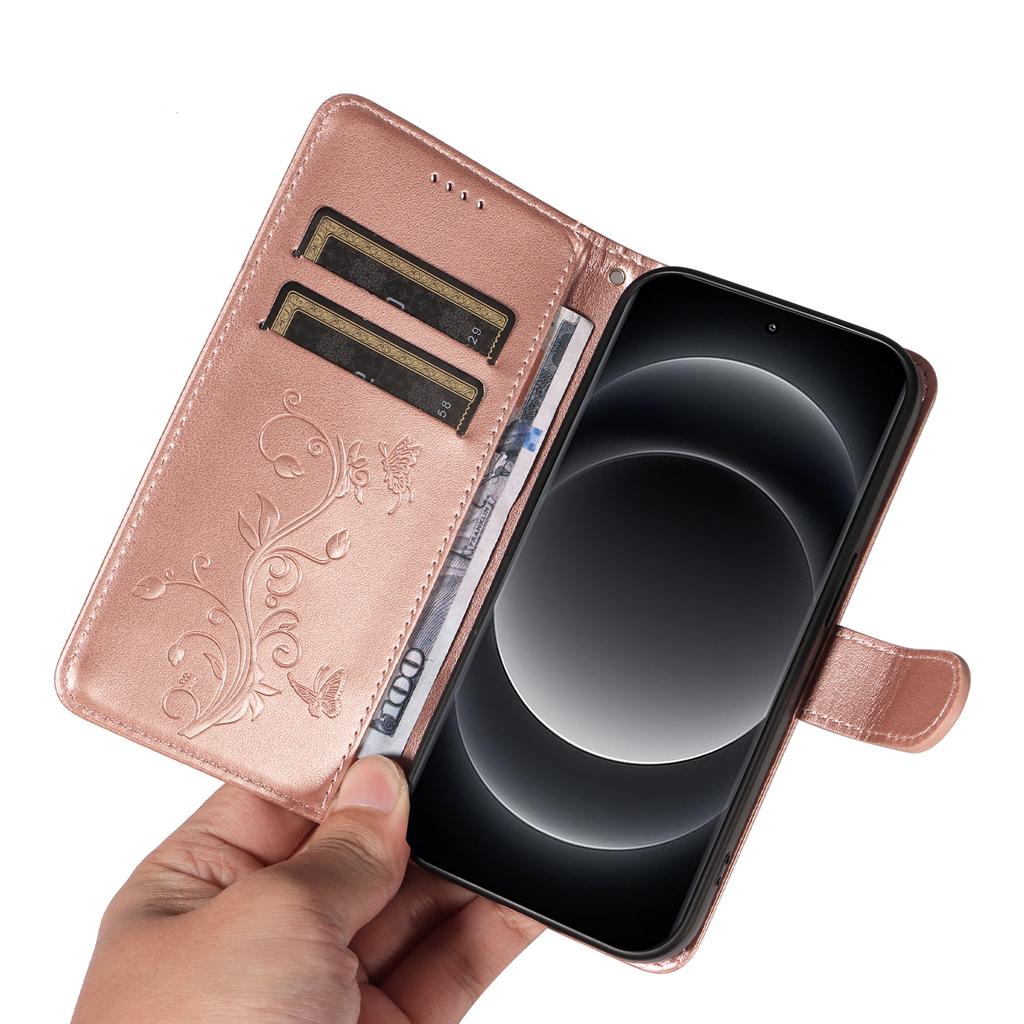 For Xiaomi 14 Ultra PU Leather Cases Flower Pattern Wallet Stand Phone Cover with Strap