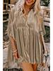 2025 Autumn Women's Solid Velvet Single-Breasted Pleated Long Sleeve Shirt - European and American Style