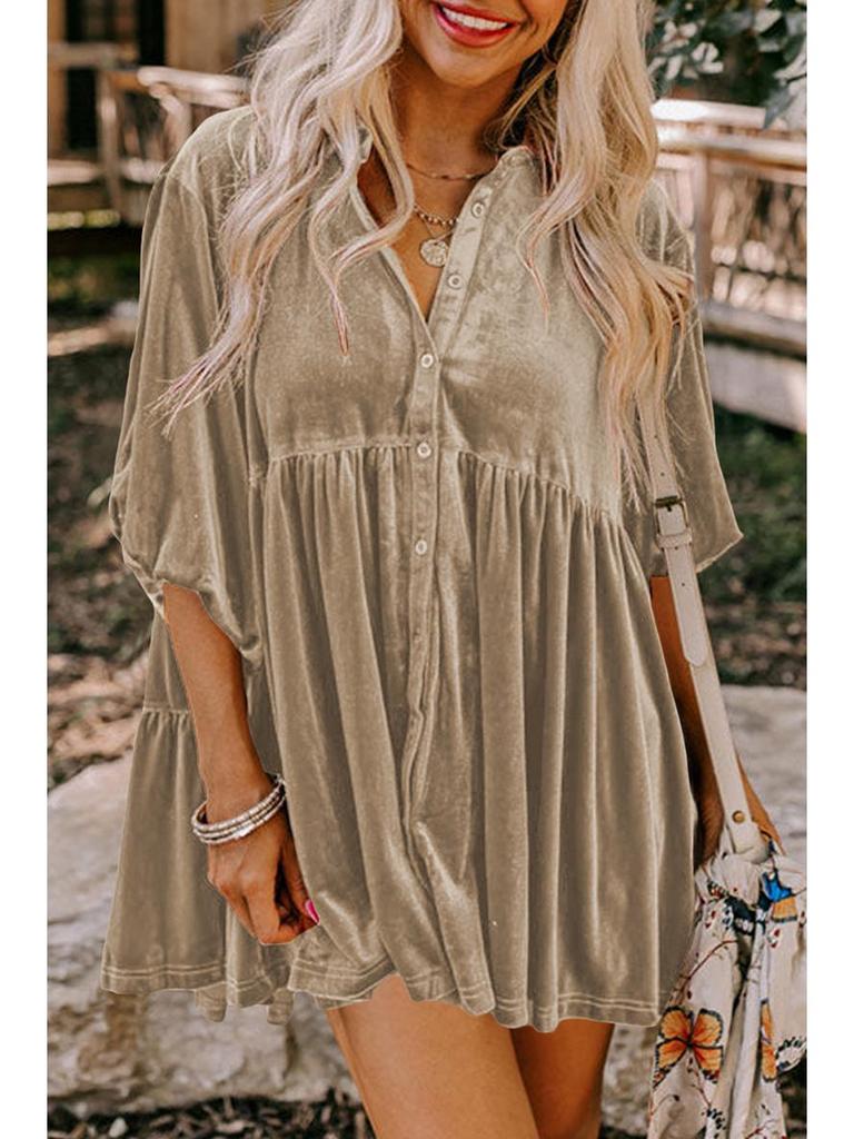 2025 Autumn Women's Solid Velvet Single-Breasted Pleated Long Sleeve Shirt - European and American Style