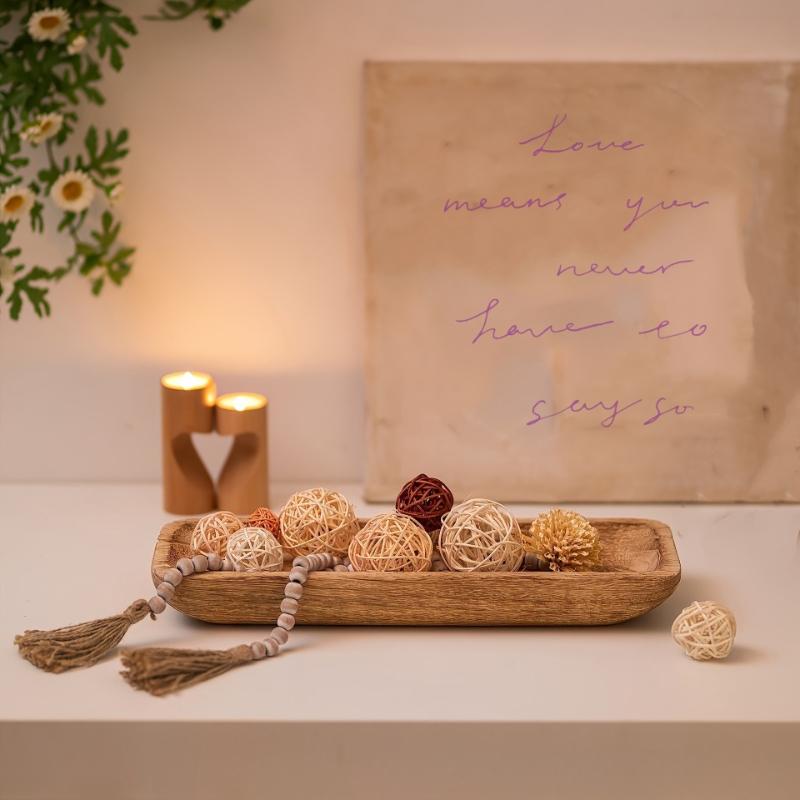 Wooden Dough Bowl Oval Display Tray Candle Aromatherapy Storage Bowl Wooden Rectangular Candle Base