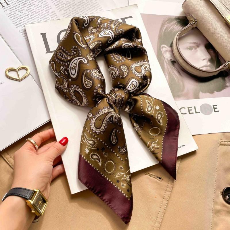 Elegant Silk-Like Square Scarf Women Korean Style Print Neck Lightweight 70x70cm Nylon Fashion Accessory