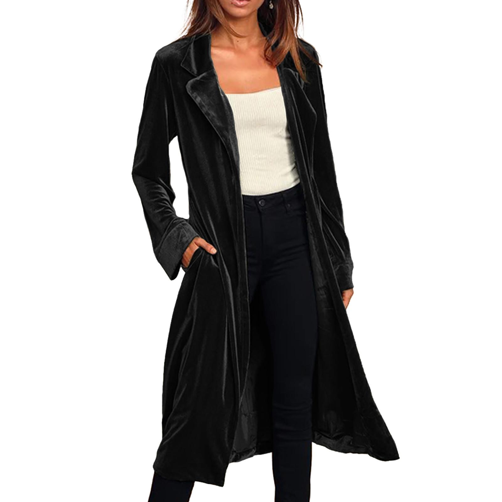 

Женская модная осенне-зимняя куртка-кардиган, золотая бархатная длинная ветровка XL чёрный