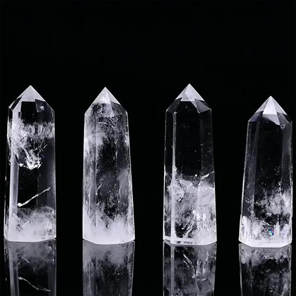 1Pc Natural Clear Quartz Column Transparency White Crystal Point Healing Stone Hexagonal Obelisk 50-80Mm Wand Stone Room Decor