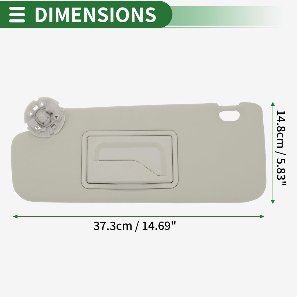 Motoforti Left Driver Side Car Sun Visor Assembly with Mirror, Plastic, Gray, for Chevrolet Cruze 2011-2016, Part Number 95034253