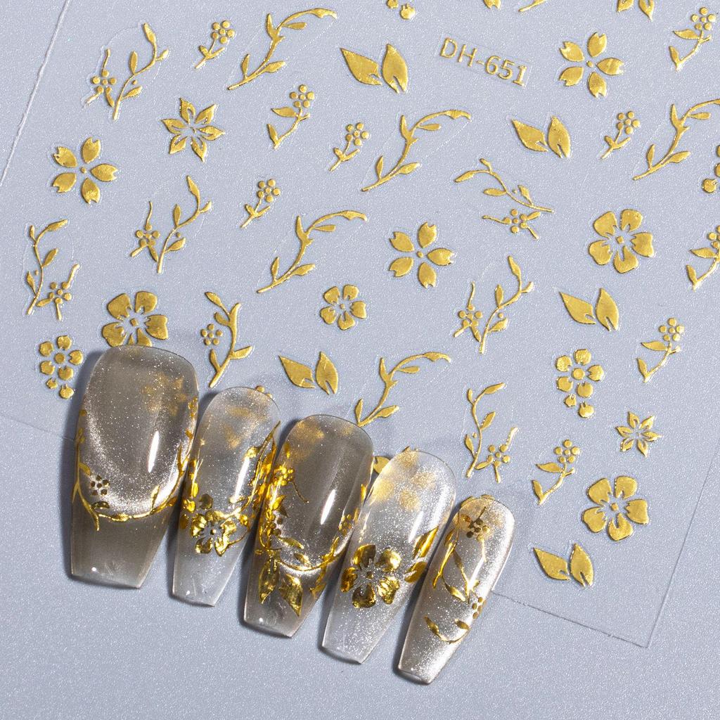 3D Magic Mirror Flower Nail Stickers with Adhesive - Japanese-Style Hot Stamping Design