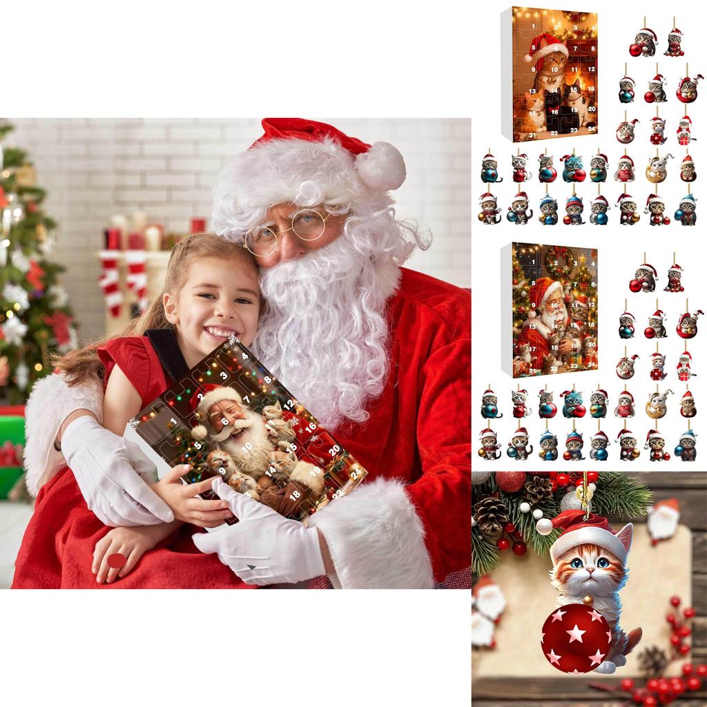 Christmas Advent Calendar With Cat Theme And Acrylic Decorations For Holiday Gift Ideas