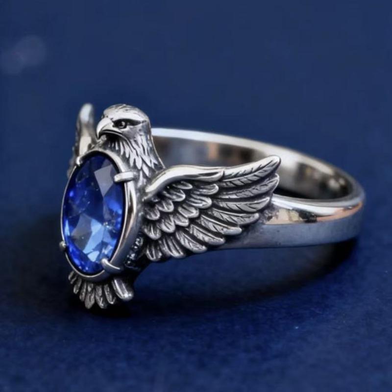 2026 New Eagle Wings Blue Diamond Ring, European Beautiful Woman Creative Eagle Ring