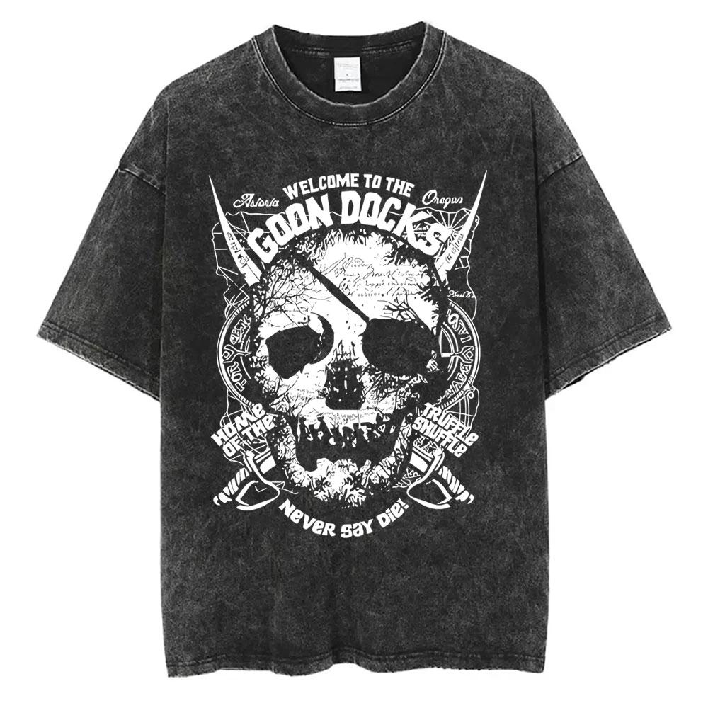 Classic Funny Movie The Goonies Never Say Die Vintage Washed T Shirt Best Famous Skeleton Graphic T-shirt Oversized Tshirt Unisex