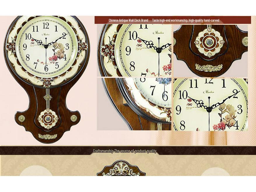 Antique European Style Solid Wood Silent Quartz Wall Clock for Living Room or Bedroom