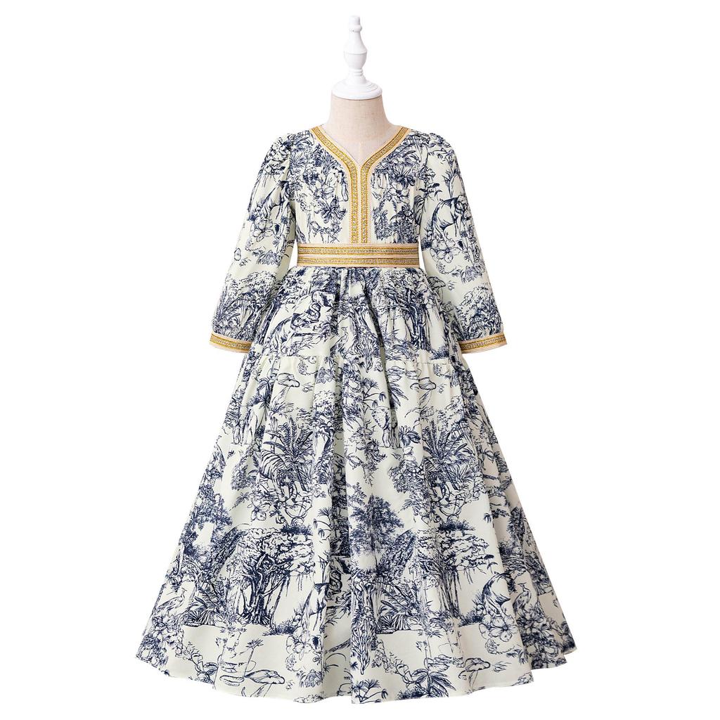 Middle Eastern Princess Party Dress for Girls with Floral Hot Stamping
