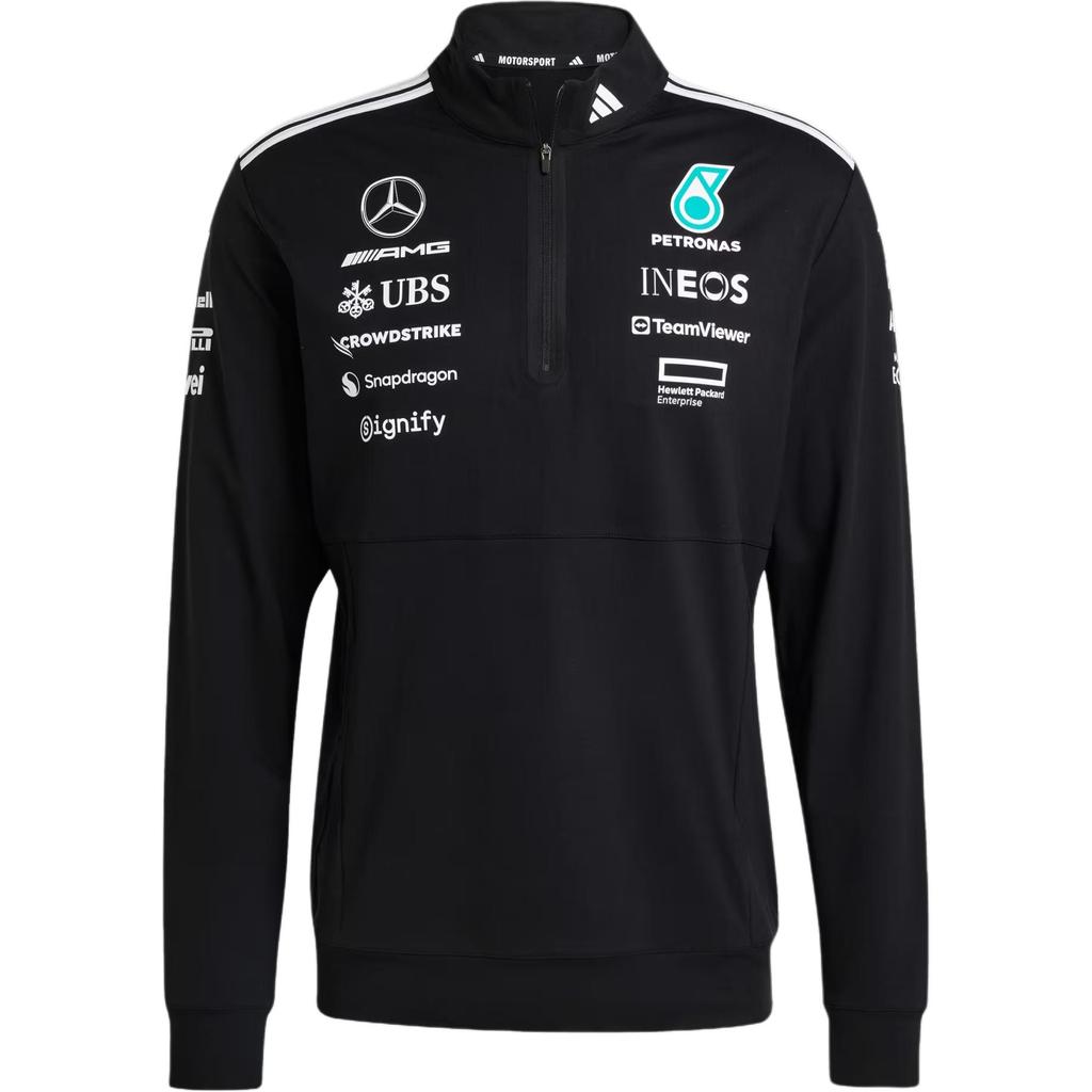 Adidas X Mercedes-Amg Petronas F1 Team Ss25 Zip Fashionable Versatile Comfortable Half-Zip Long Sleeve T-Shirt Men Tops Black JV5745