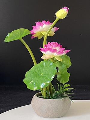 5 Pack Fake Flowers Artificial Lotus Bouquet 3 Heads/Bundle with Leaves Real Looking Lotus for Wedding Home Party Living Room Hotel Decorations