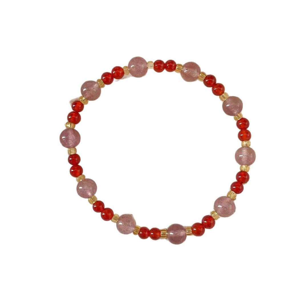 Red Summer: Chinese Red Agate & Strawberry Quartz Bracelet - Elegant & Versatile Design for a Touch of Luxury.