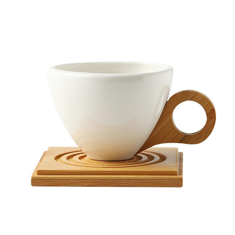 

Simple Design European Style Coffee Cup Set Gradient Color Ceramic Coffee Cup with Bamboo Handle and Bamboo Mat Office Tea Cup 101-200ml