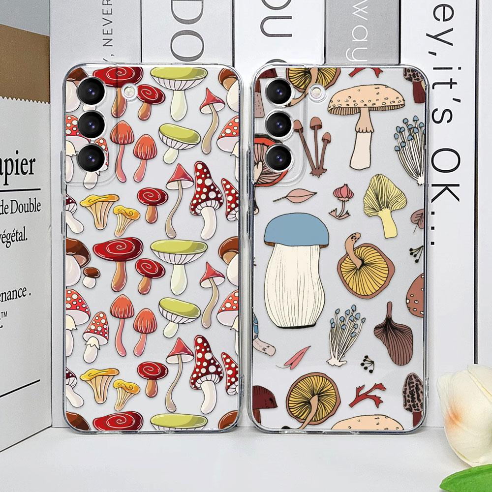 Cute Forest Fantasy Mushroom Phone Case for Samsung Galaxy S25 S24 S23 FE S22 Plus S21 Ultra Transparent Soft Covers Art Fundas