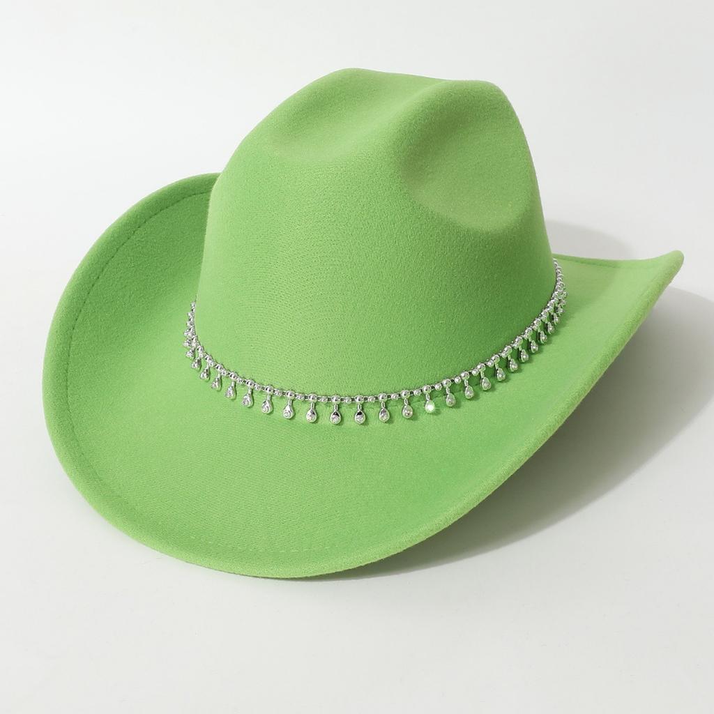 Women's Unisex Western Cowboy Hat with 3D Round Gems, Rhinestones, Rivets, and Chain Decorations, Wedding Party Hat