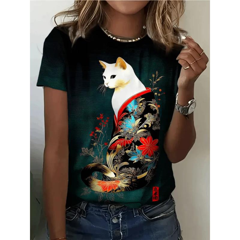 Creative 3D Printed Short Sleeved T-shirt Fashionable Comfortable Soft Breathable Large Loose Womens T-shirt