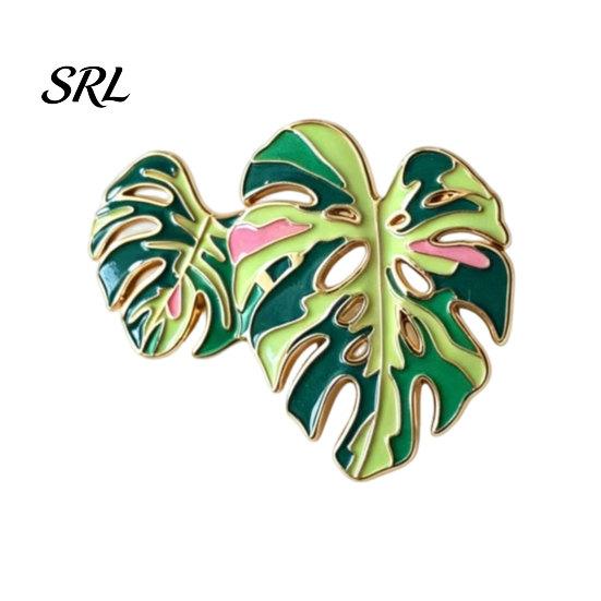 Gradient Color Brooch Alloy Brooch, Enamel Leaf Design Lapel Pin, Plant Lover Badge with Smooth Lines Unique Accessory Bright Color, Fresh Style C