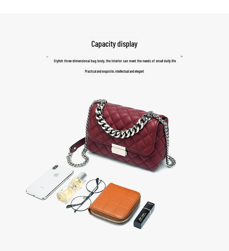 Korean Soft Leather Diamond Chain Crossbody Bag - Women's Trendy, All-Match, Small Square Design with Lock