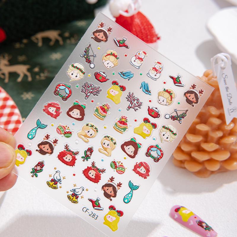 3D Embossed Cute Snake Girl & Snowman Nail Art Stickers - 5D Christmas DIY Decoration Deluxe Packaging CF-283