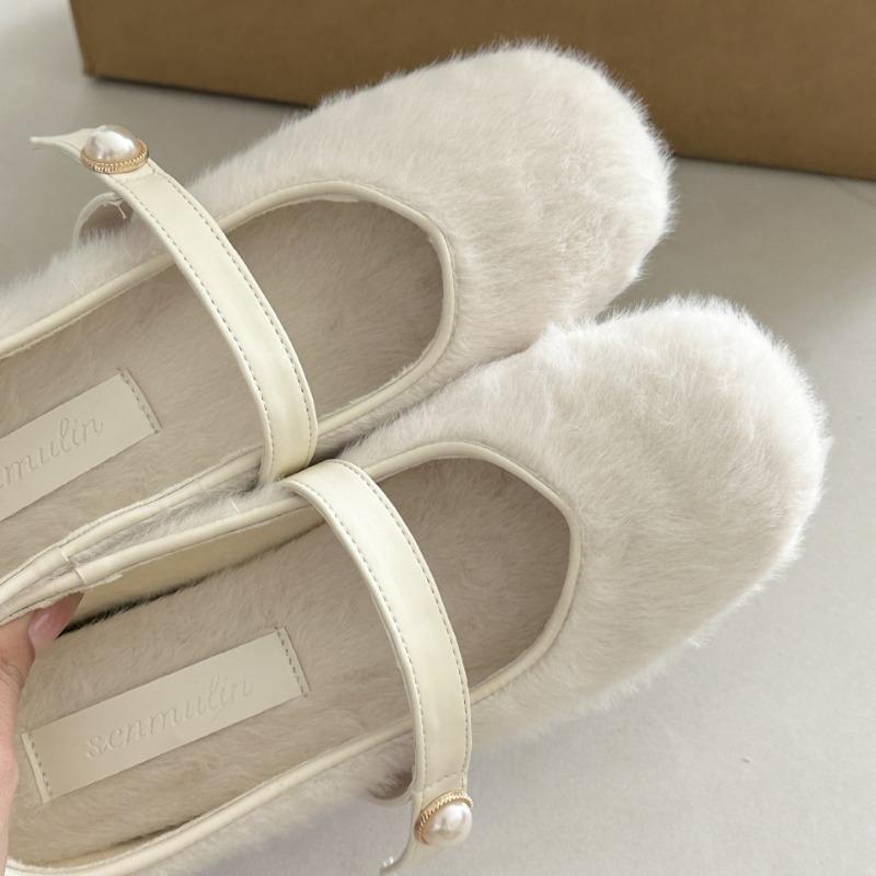 Small Inner Height Increase Ballet Hairy Shoes Women Wear Velvet Mary Jane Shoes In Winter