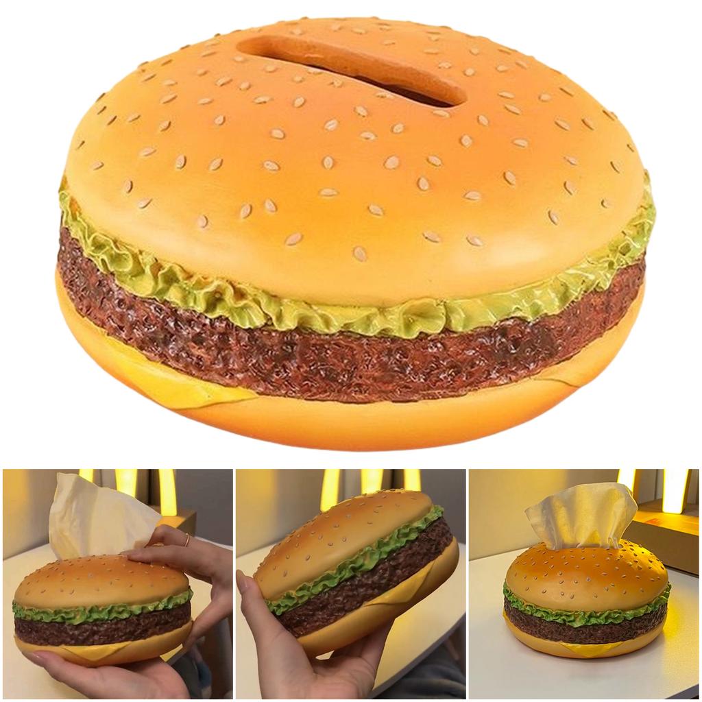 Creative Hamburger Tissue Box Desktop Napkin Dispenser Cute Burger Paper Box for Home Office Living Room Restaurant Decoration