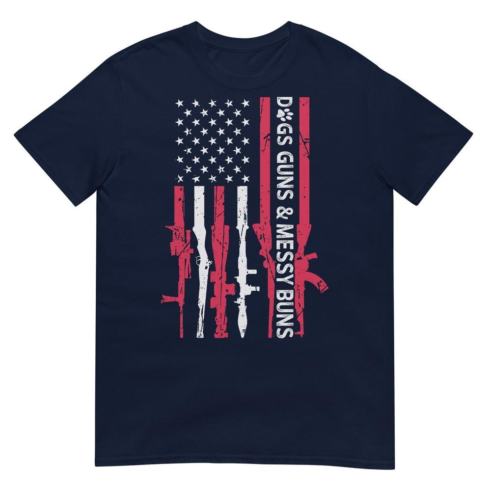 Dogs Guns And Messy Buns Grunge Us Flag With Weapons Tshirt S