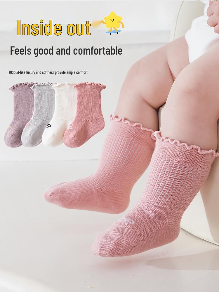 Xiyu Jia Baby Socks - Autumn/Winter Collection, Ruffle Edge, Bow Detail, A-Class Combed Cotton, Seamless Design