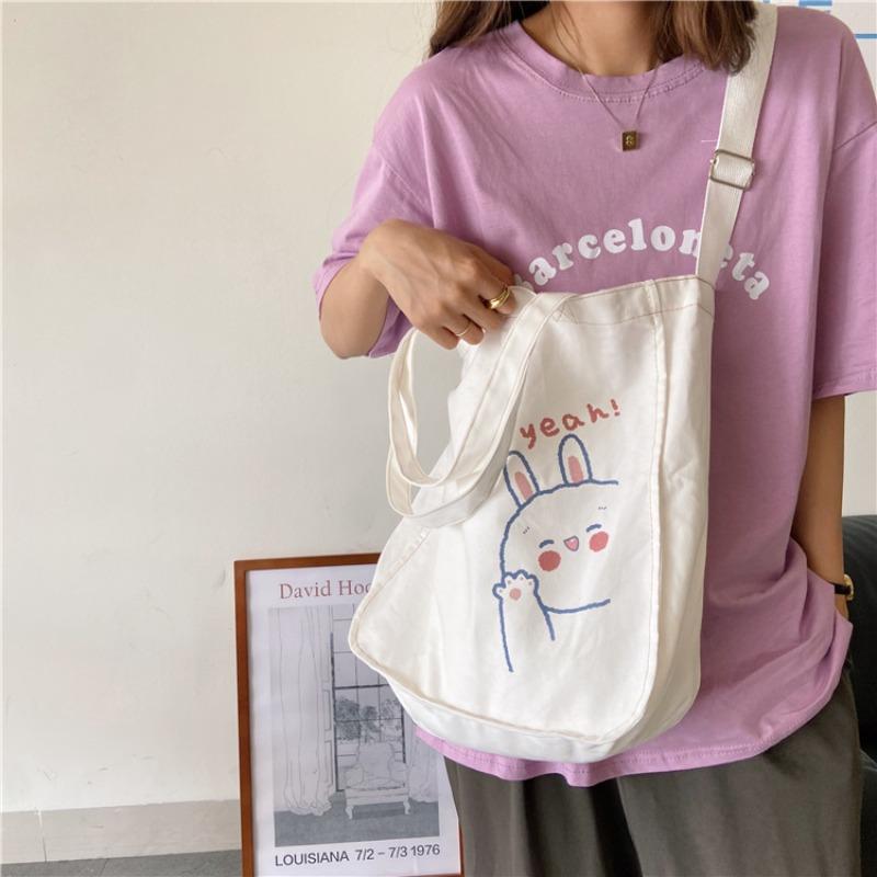 3 Spring and Summer New Cute Bear and Rabbit Printed Canvas Bag Girl Student Handbag Bag