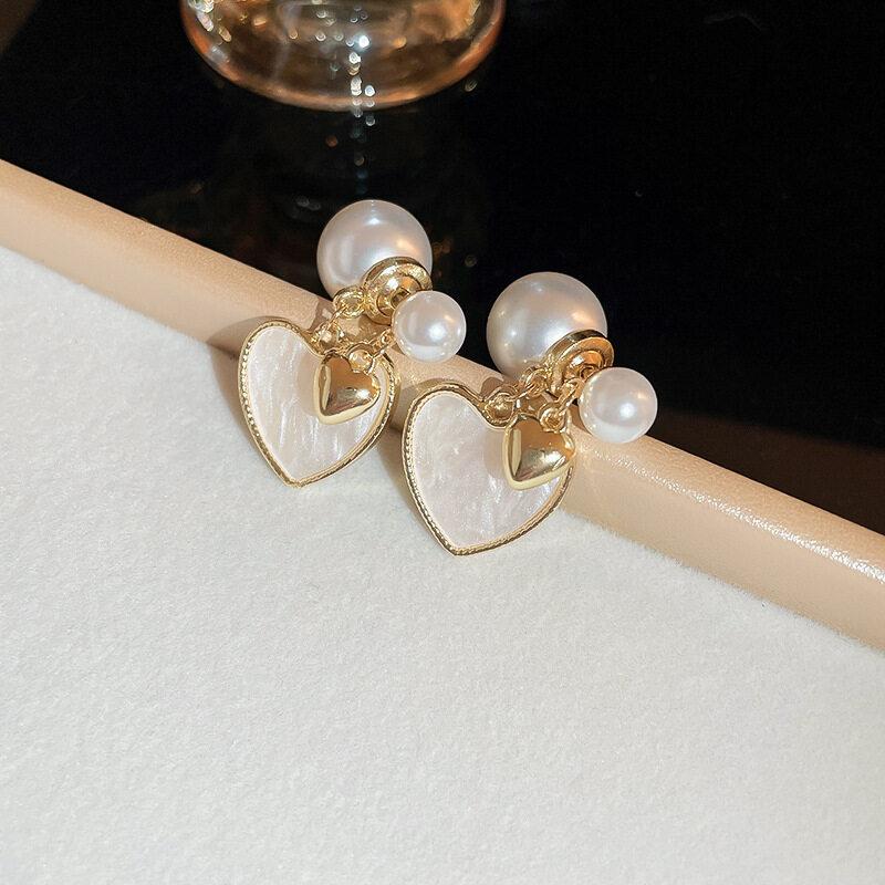 Faux Pearl Two-sided Shell Zircon Earring Elegant Fashion Women Shiny Crystal Imitation Pearl Handmade Earrings Party Jewelry Gift