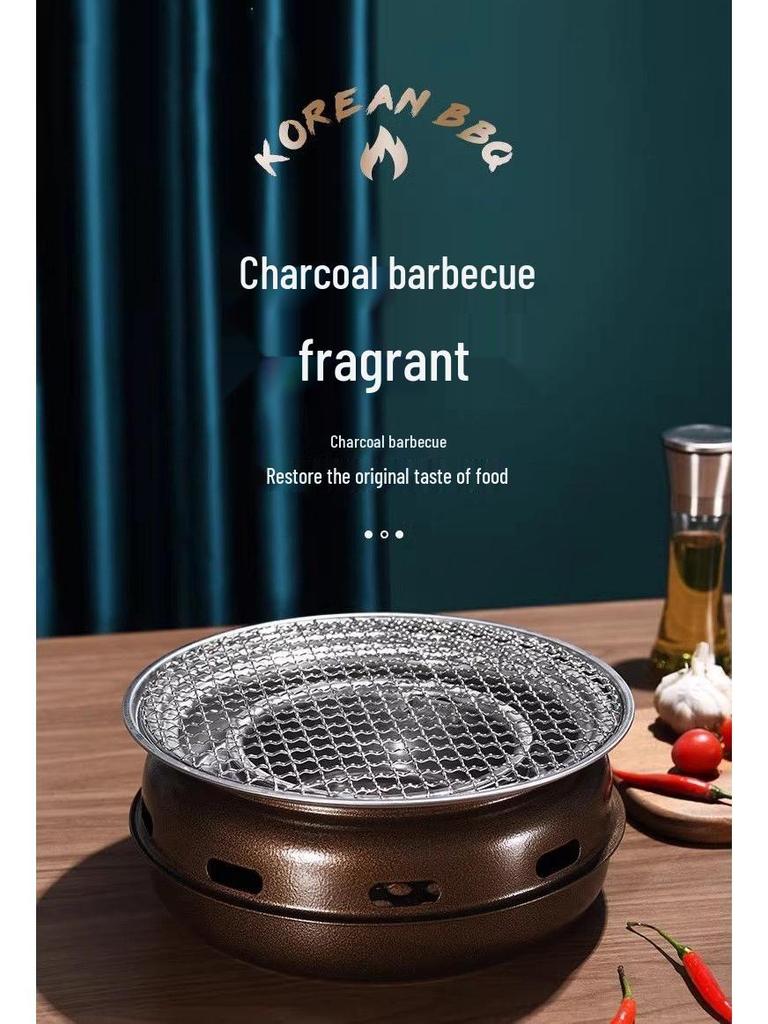Korean Smokeless Charcoal Grill: Round Table Metal Iron BBQ & Tea Brewing Stove for Outdoors