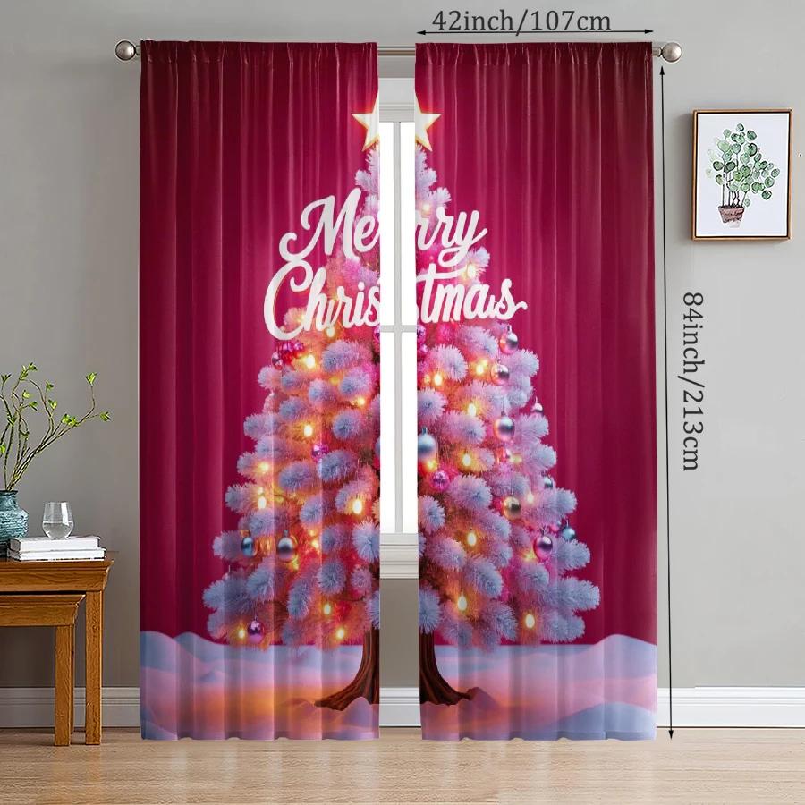 Luxury Set Of 2 Christmas Santa Claus Tree Pattern Printed Curtains Decorations Home Room Curtain Polyester