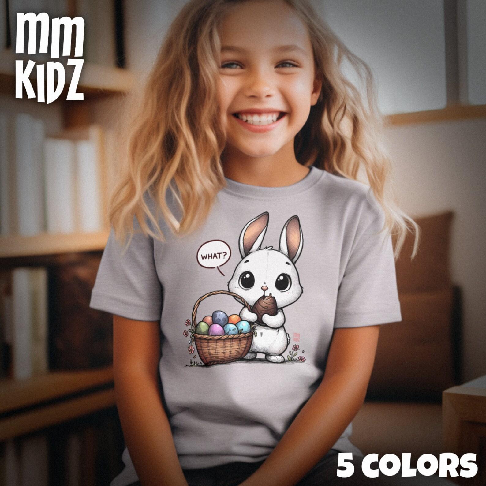 Kids Easter T-Shirt | Cute Easter Bunny Graphic Tee for Kids | Adorable Easter Rabbit with Chocolate Easter Eggs T-Shirt | Gift for Kids 140