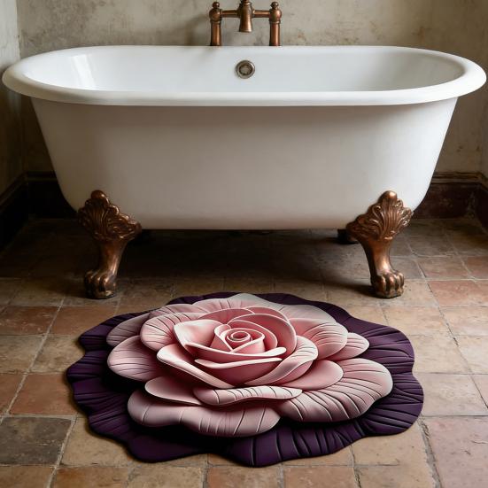 Flower Shaped Floor Mat Soft Gradient Petal Texture Blooming 3D Flower Carpet Non-Slip Washable Decorative Rug