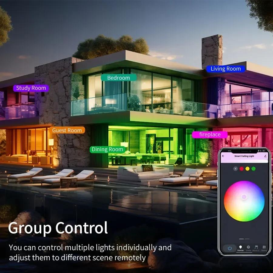 Inteligentna lampa sufitowa LED okrągła RGBCW WiFi Aplikacja Tuya Sterowanie głosowe Ściemniana AC 85-265V 24W Kompatybilna z Alexa Google Assistant